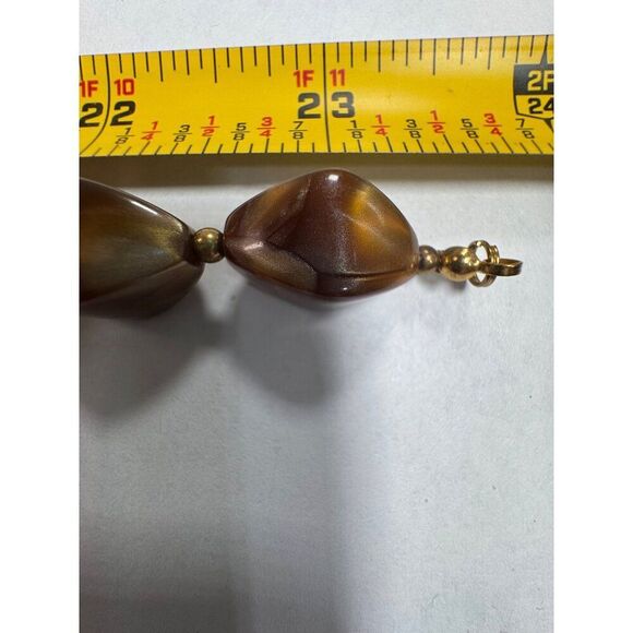 Vintage Lucite Gold & Brown Beaded Swirl Necklace 23” Brass Hook Clasp Retro - Picture 7 of 7